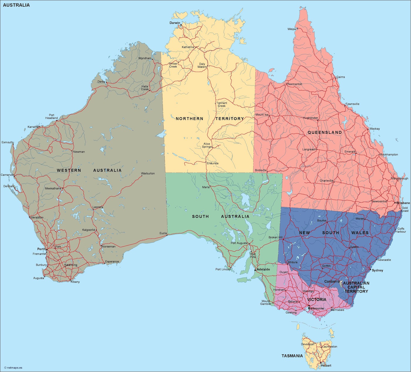 australia mapa politico vectorial digital