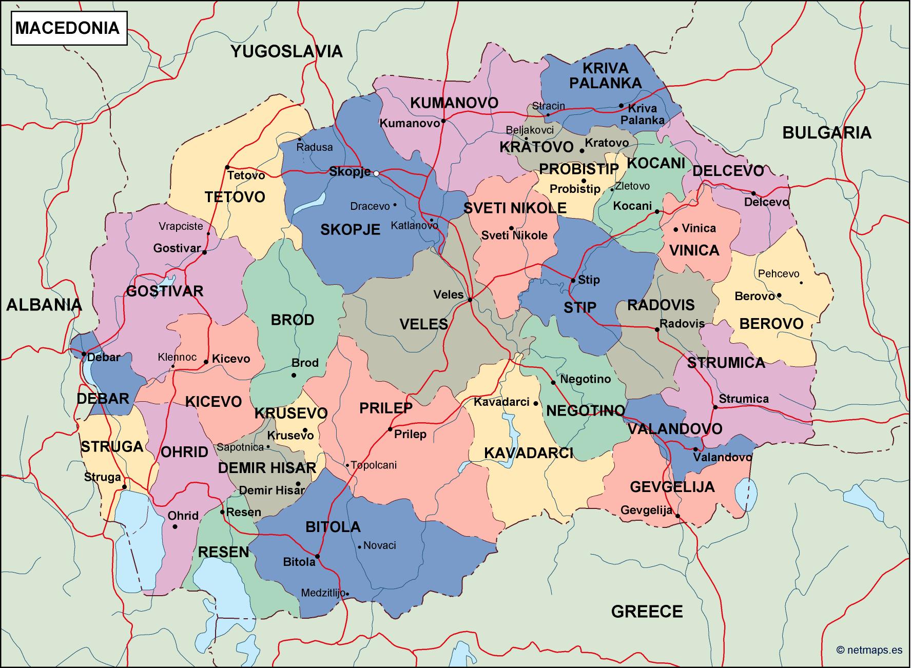 Macedonia Mapa Politico Vectorial Digital Order And Download 