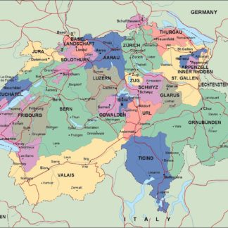 Suiza mapa politico vectorial digital