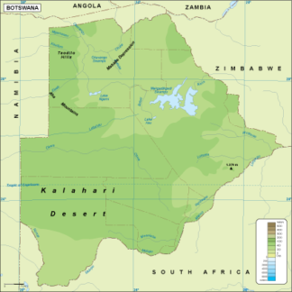 Botswana mapa físico digital
