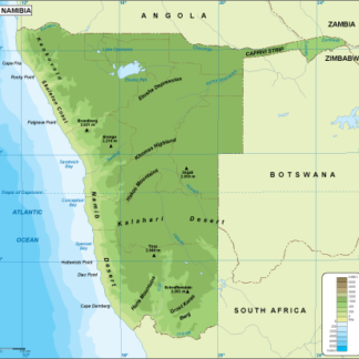 Namibia mapa físico digital