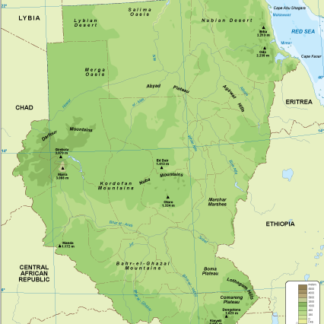Sudan mapa físico digital