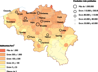 Bélgica mapa población digital